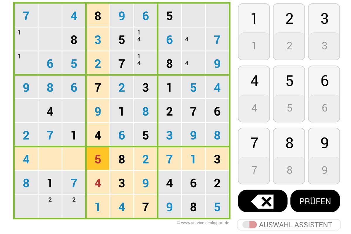 Spiele: Sudoku. Prüfe deine bisherigen Eingaben auf Fehler